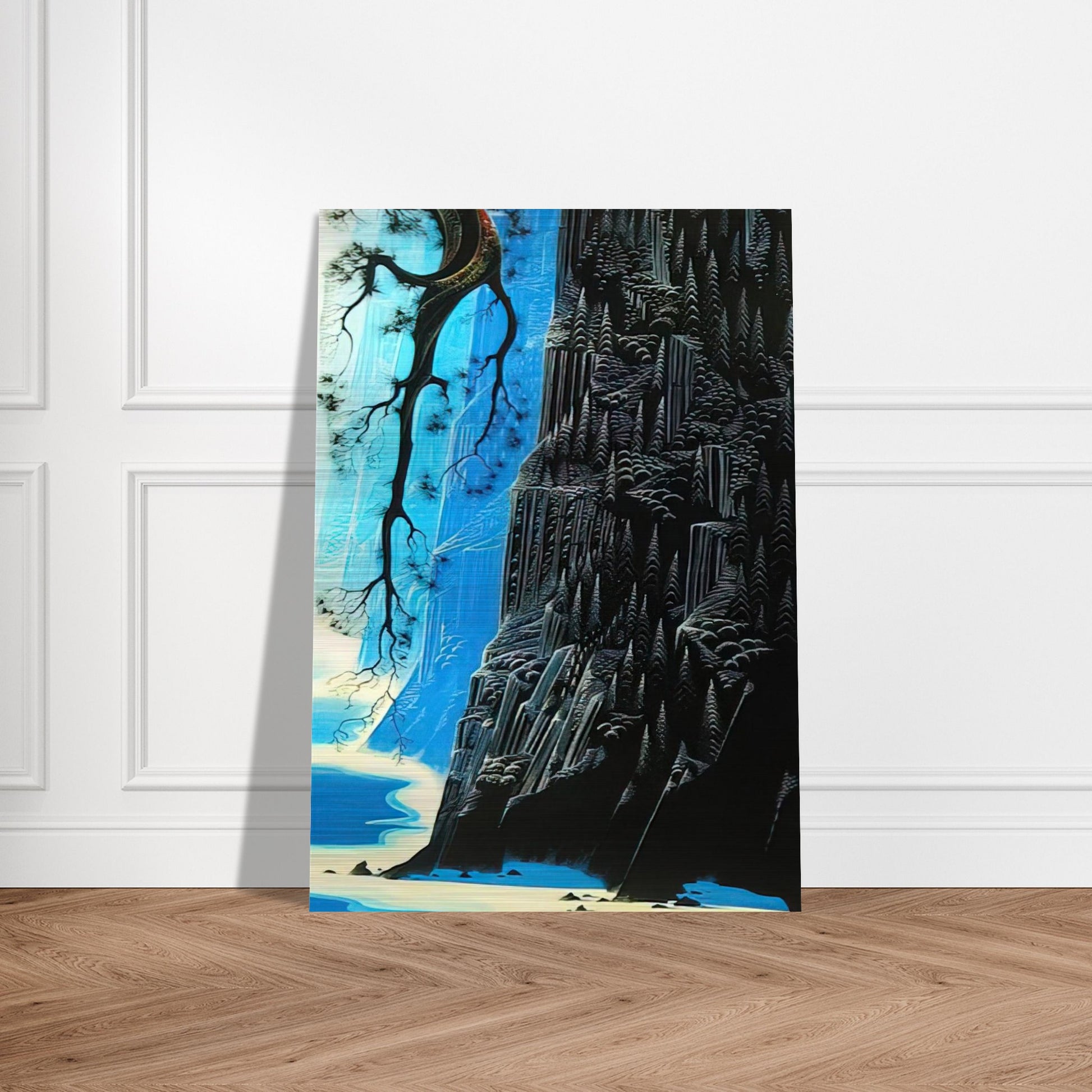 Cliffs Ascending - Eyvind Earle Brushed Aluminum Print - 70x100 cm / 28x40 inches | Eyvind Earle Aluminum Print | Eyvind Earle Prints