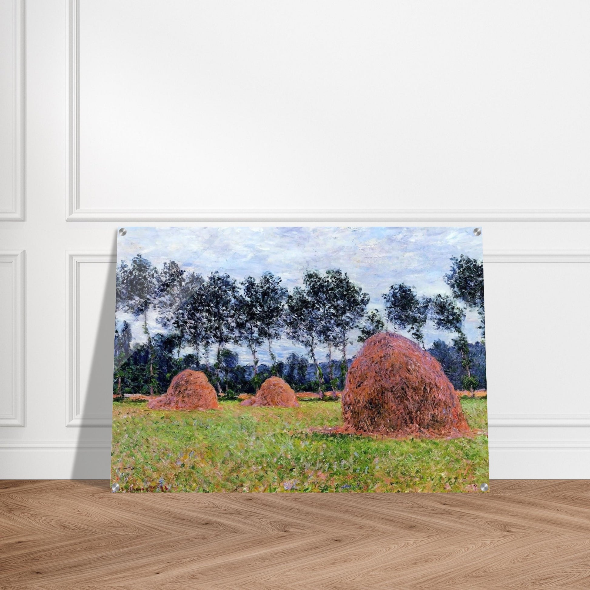 Haystacks, Overcast Day - claude monet Acrylic Print - 70x100 cm / 28x40″ inches | claude monet Wall Art | claude monet Prints