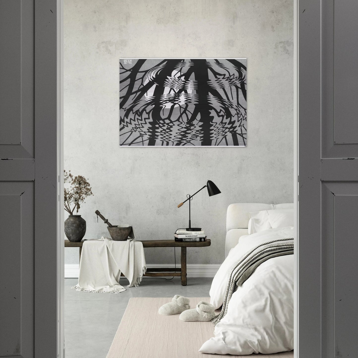 RIPPLED SURFACE - MC Escher Brushed Aluminum Print - 70x100 cm / 28x40 inches | MC Escher Aluminum Print | MC Escher Prints
