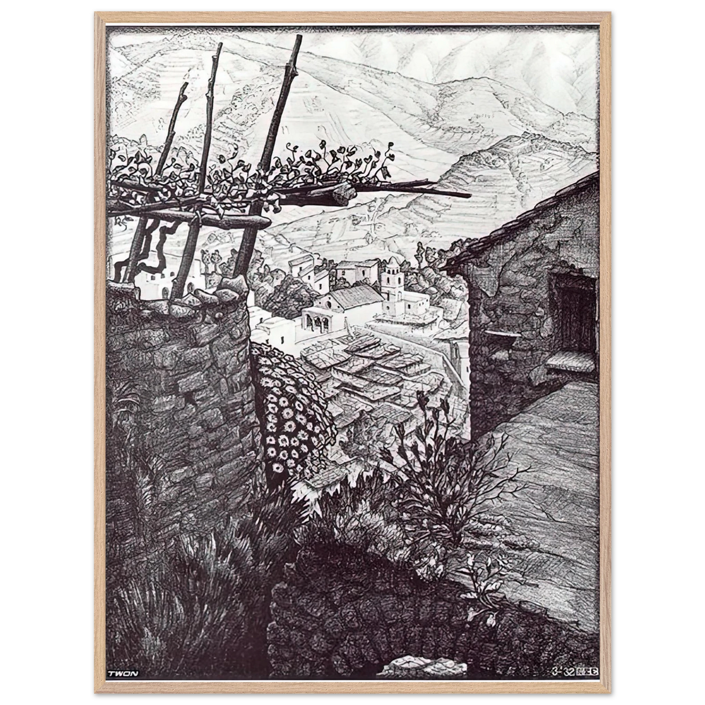 MC Escher - THE HAMLET OF TURELLO SOUTHERN ITALY Wall Art - 30x40 cm / 12x16 inches - Fine Art Poster-canvas - -