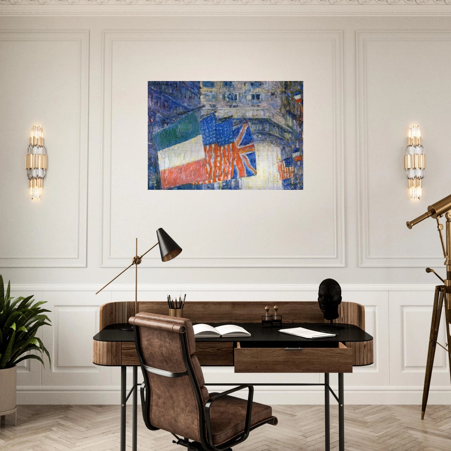 Avenue of the Allies aka Flags on the Waldorf - Childe Hassam Brushed Aluminum Print - 70x100 cm / 28x40 inches | Childe Hassam Aluminum Print | Childe Hassam Prints