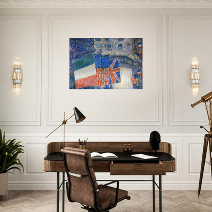 Avenue of the Allies aka Flags on the Waldorf - Childe Hassam Brushed Aluminum Print - 70x100 cm / 28x40 inches | Childe Hassam Aluminum Print | Childe Hassam Prints