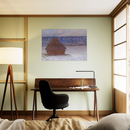 Stack of Wheat Snow Effect, Overcast Day - claude monet Brushed Aluminum Print - 70x100 cm / 28x40 inches | claude monet Aluminum Print | claude monet Prints