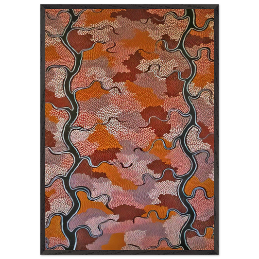 Lightning Dreaming - 1989 - Clifford Possum Tjapaltjarri 70x100 cm / 28x40 inches Framed Art Print – Black Wooden Frame
