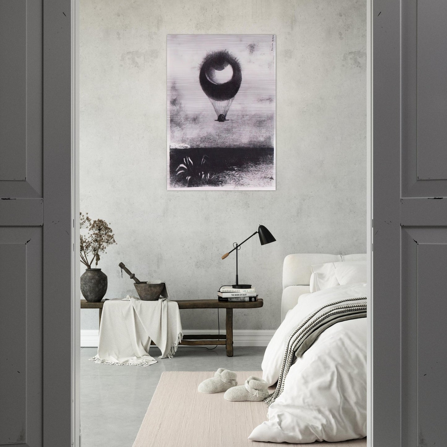 THE EYE LIKE A STRANGE BALLOON GOES TO INFINITY 1882 - Odilon Redon Brushed Aluminum Print - 70x100 cm / 28x40 inches | Odilon Redon Aluminum Print | Odilon Redon Prints