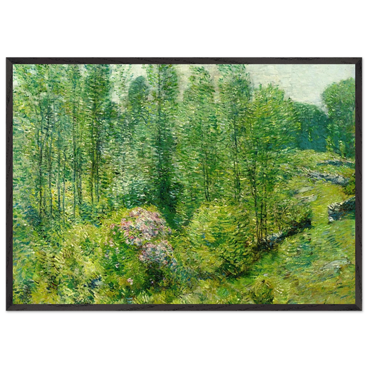 Spring Landscape with a Farmer and White Horse - Childe Hassam 70x100 cm / 28x40 inches Framed Art Print – Black Wooden Frame