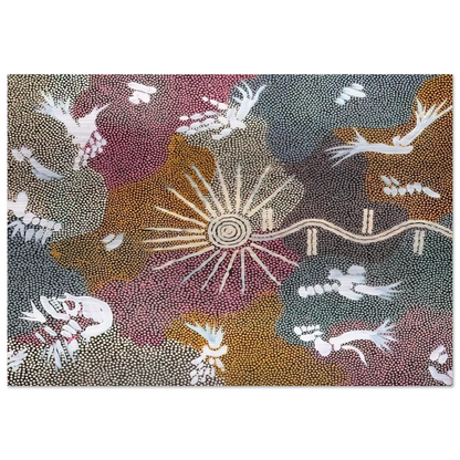 Lightning Dreaming - 1999 - Clifford Possum Tjapaltjarri Brushed Aluminum Print - 70x100 cm / 28x40 inches | Clifford Possum Tjapaltjarri Aluminum Print | Clifford Possum Tjapaltjarri Prints