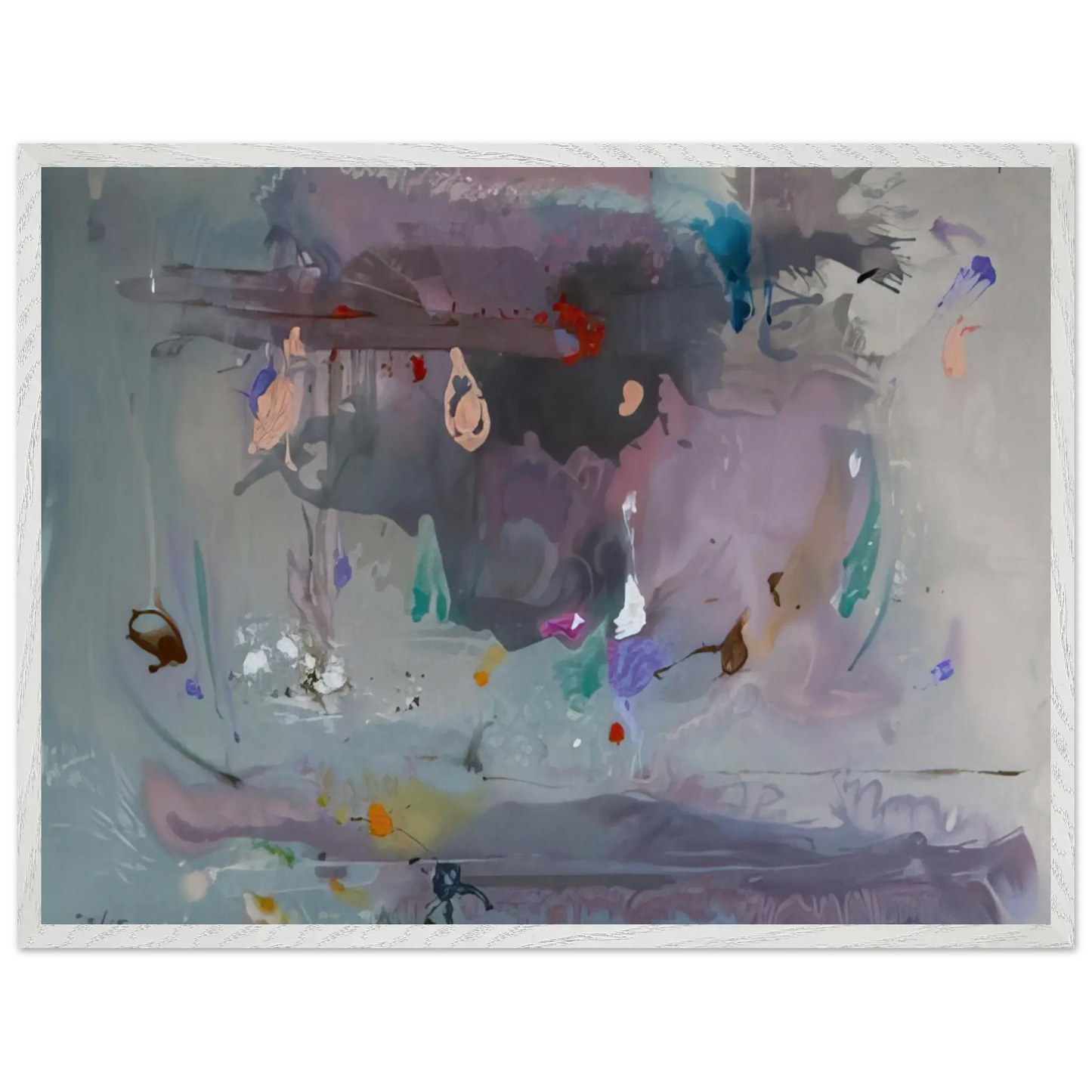Helen Frankenthaler - Grey Fireworks - 2000 Wall art - 70x100 cm / 28x40 Inches - Premium Wooden Framed Poster With Fine Art Paper - Black frame