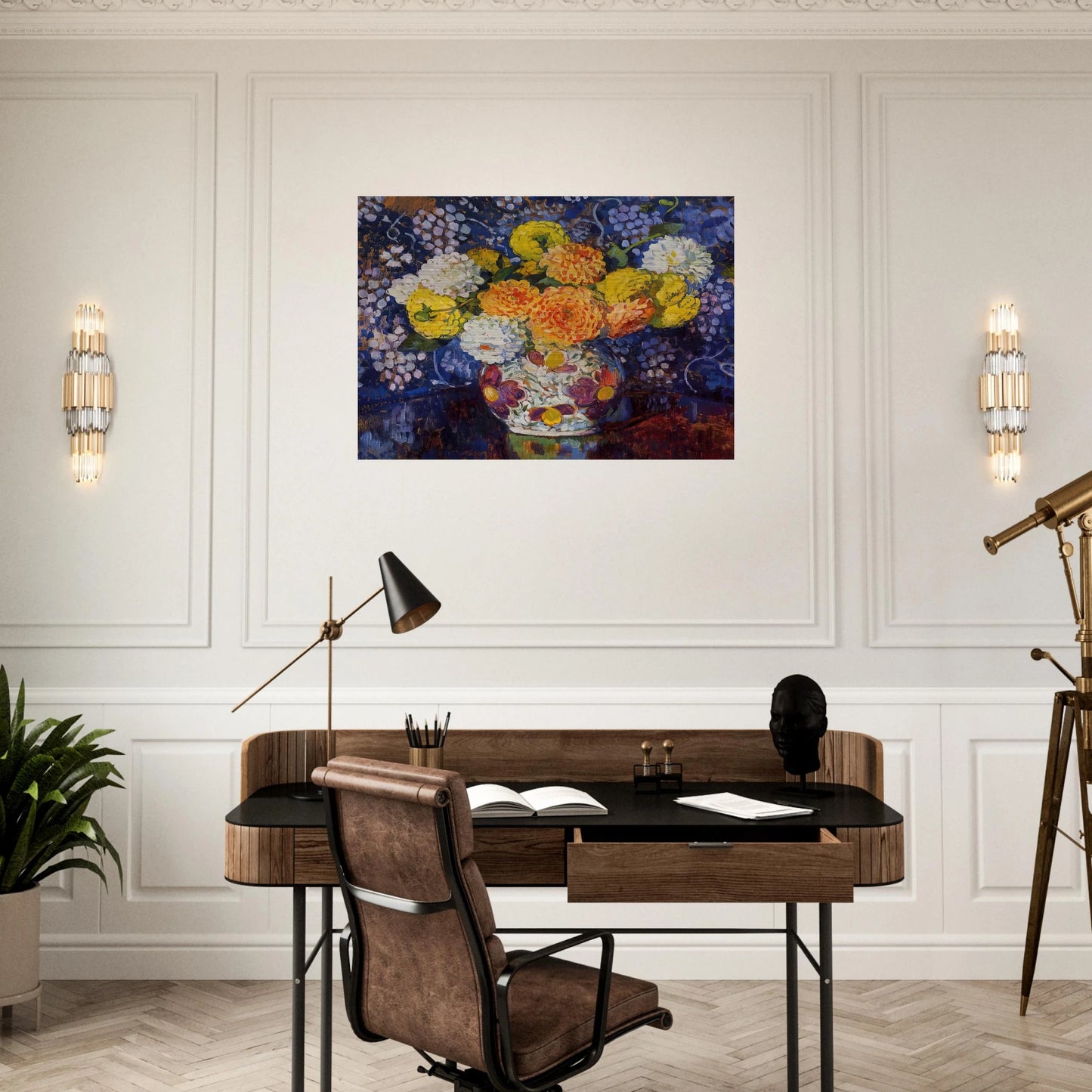 VASE OF FLOWERS 1907 - Theo van Rysselberghe Brushed Aluminum Print - 70x100 cm / 28x40 inches | Theo van Rysselberghe Aluminum Print | Theo van Rysselberghe Prints