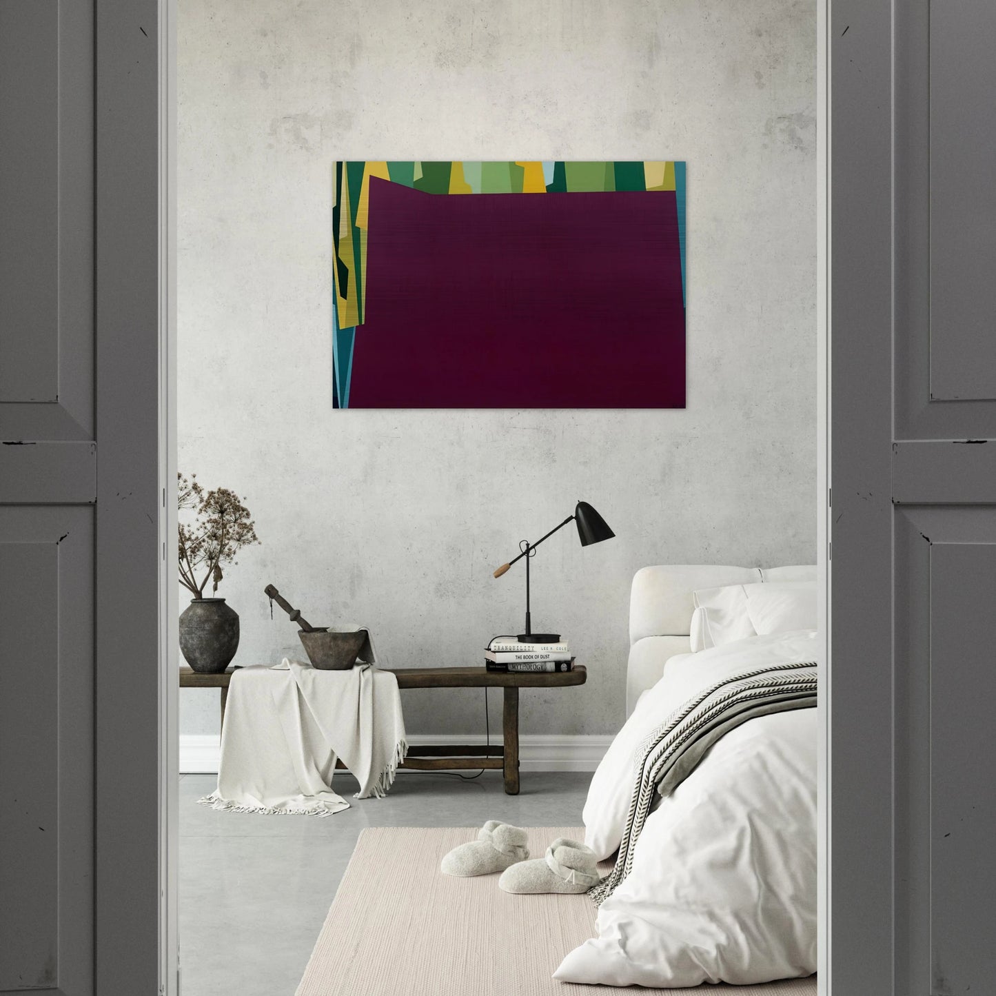Interlocking Forms Big Magenta With Green - 1959 - Karl Benjamin Brushed Aluminum Print - 70x100 cm / 28x40 inches | Karl Benjamin Aluminum Print | Karl Benjamin Prints