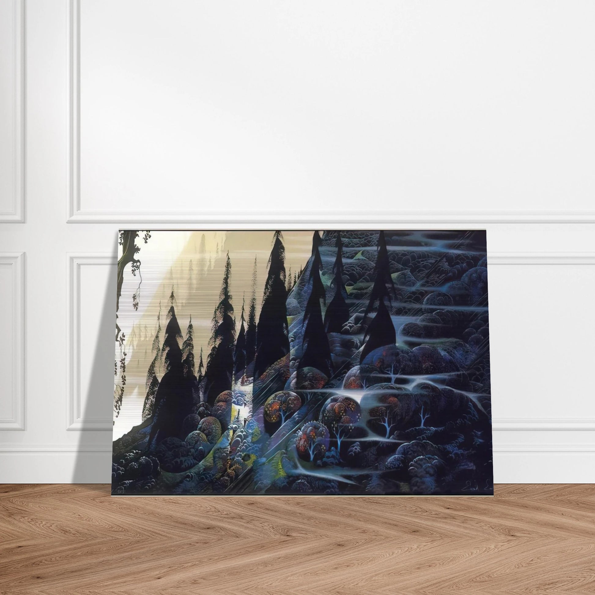 Black Spruce - Eyvind Earle Brushed Aluminum Print - 70x100 cm / 28x40 inches | Eyvind Earle Aluminum Print | Eyvind Earle Prints
