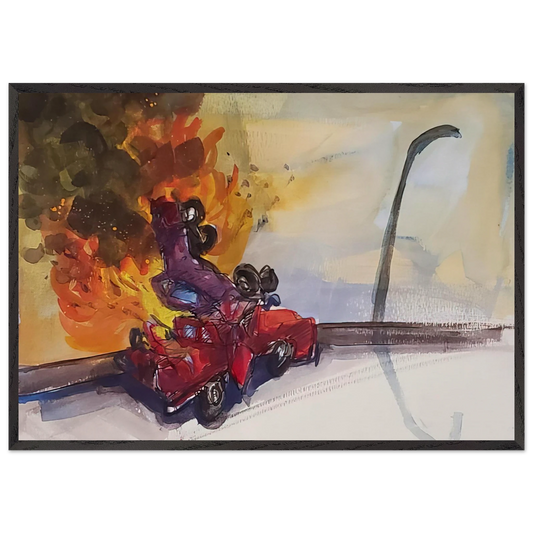 Pile Up Crash - 1984 - Carlos Almaraz 70x100 cm / 28x40 inches Framed Art Print – Black Wooden Frame