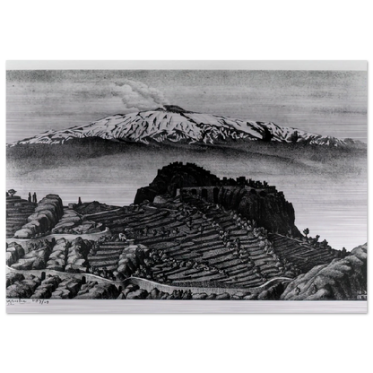 CASTEL MOLA AND MOUNT ETNA SICILY DECEMBER 1932 1932 - MC Escher Brushed Aluminum Print - 70x100 cm / 28x40 inches | MC Escher Aluminum Print | MC Escher Prints