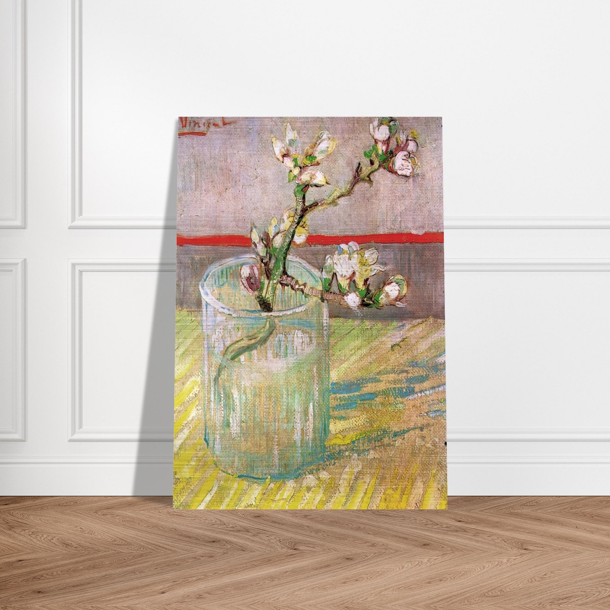 Blossoming Almond Branch in a Glass - Vincent van Gogh Brushed Aluminum Print - 70x100 cm / 28x40 inches | Vincent van Gogh Aluminum Print | Vincent van Gogh Prints