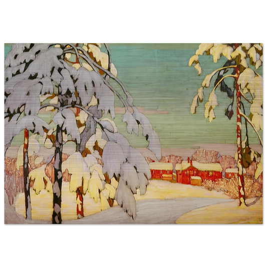 Winter Landscape with Pink House - 1918 - Lawren Harris Brushed Aluminum Print - 70x100 cm / 28x40 inches | Lawren Harris Aluminum Print | Lawren Harris Prints