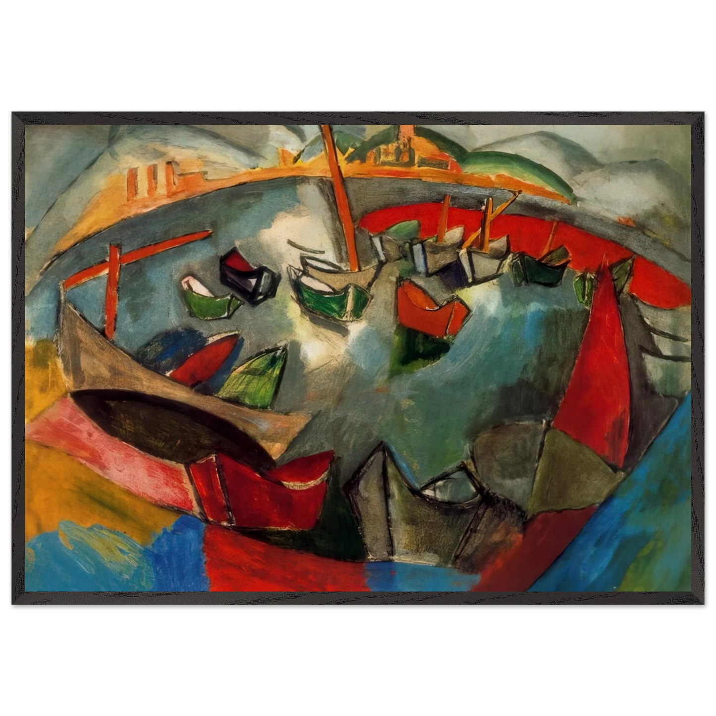 BOATS IN MARSEILLE 1908 - Raoul Dufy 70x100 cm / 28x40 inches Framed Art Print – Black Wooden Frame