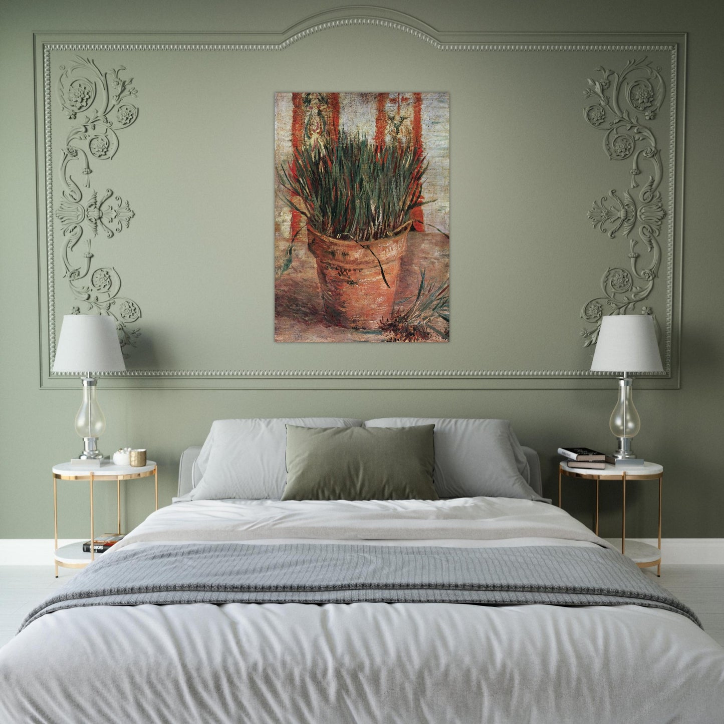 Flowerpot with Chives - Vincent van Gogh Brushed Aluminum Print - 70x100 cm / 28x40 inches | Vincent van Gogh Aluminum Print | Vincent van Gogh Prints