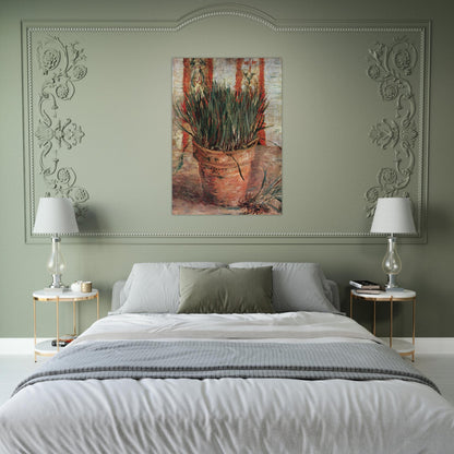 Flowerpot with Chives - Vincent van Gogh Brushed Aluminum Print - 70x100 cm / 28x40 inches | Vincent van Gogh Aluminum Print | Vincent van Gogh Prints