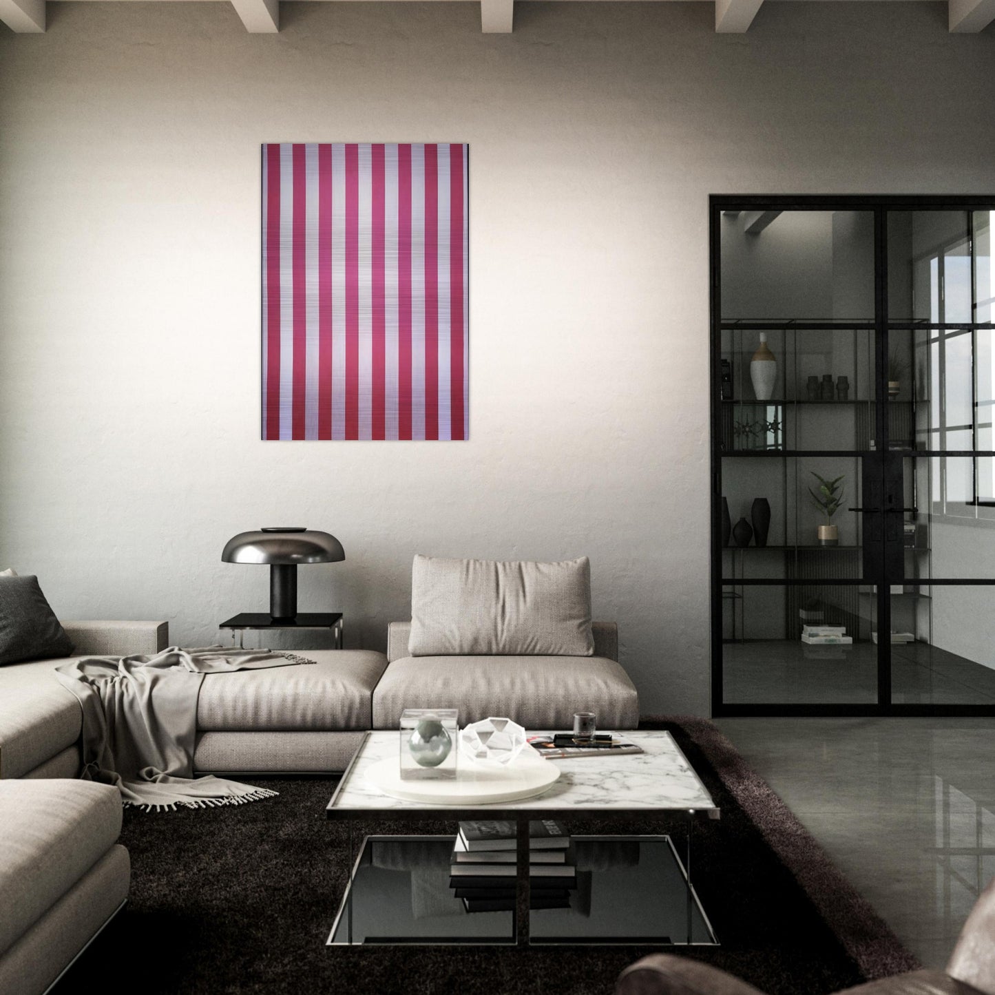 Peinture acrylique blanche sur tissu rayé blanc et rouge - 1970 - Daniel Buren Brushed Aluminum Print - 70x100 cm / 28x40 inches | Daniel Buren Aluminum Print | Daniel Buren Prints