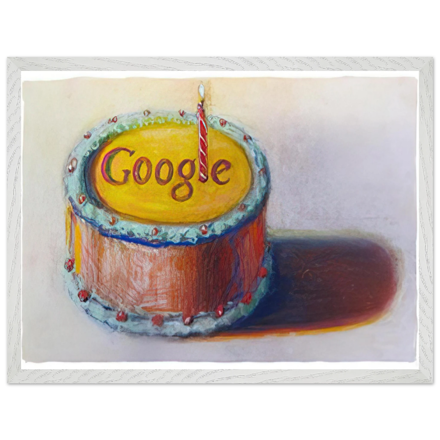Wayne Thiebaud - Google - 12th Birthday Cake Doodle - 2010 Wall Art - 60x80 cm / 24x32 inches - Premium Wooden Framed Poster With Fine Art Paper-canvas - Black frame