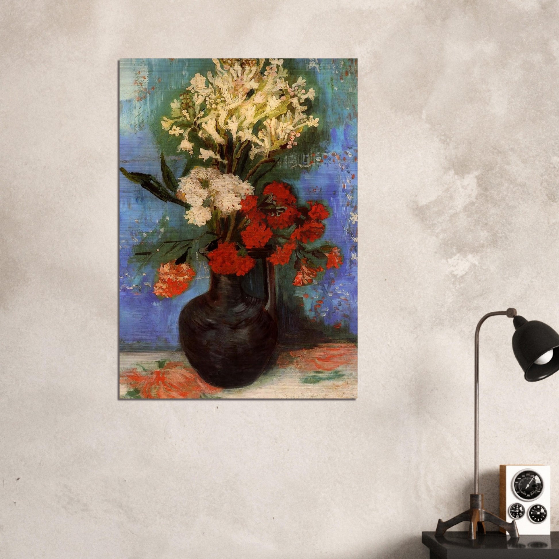 Vase with Carnations and Other Flowers - Vincent van Gogh Brushed Aluminum Print - 70x100 cm / 28x40 inches | Vincent van Gogh Aluminum Print | Vincent van Gogh Prints