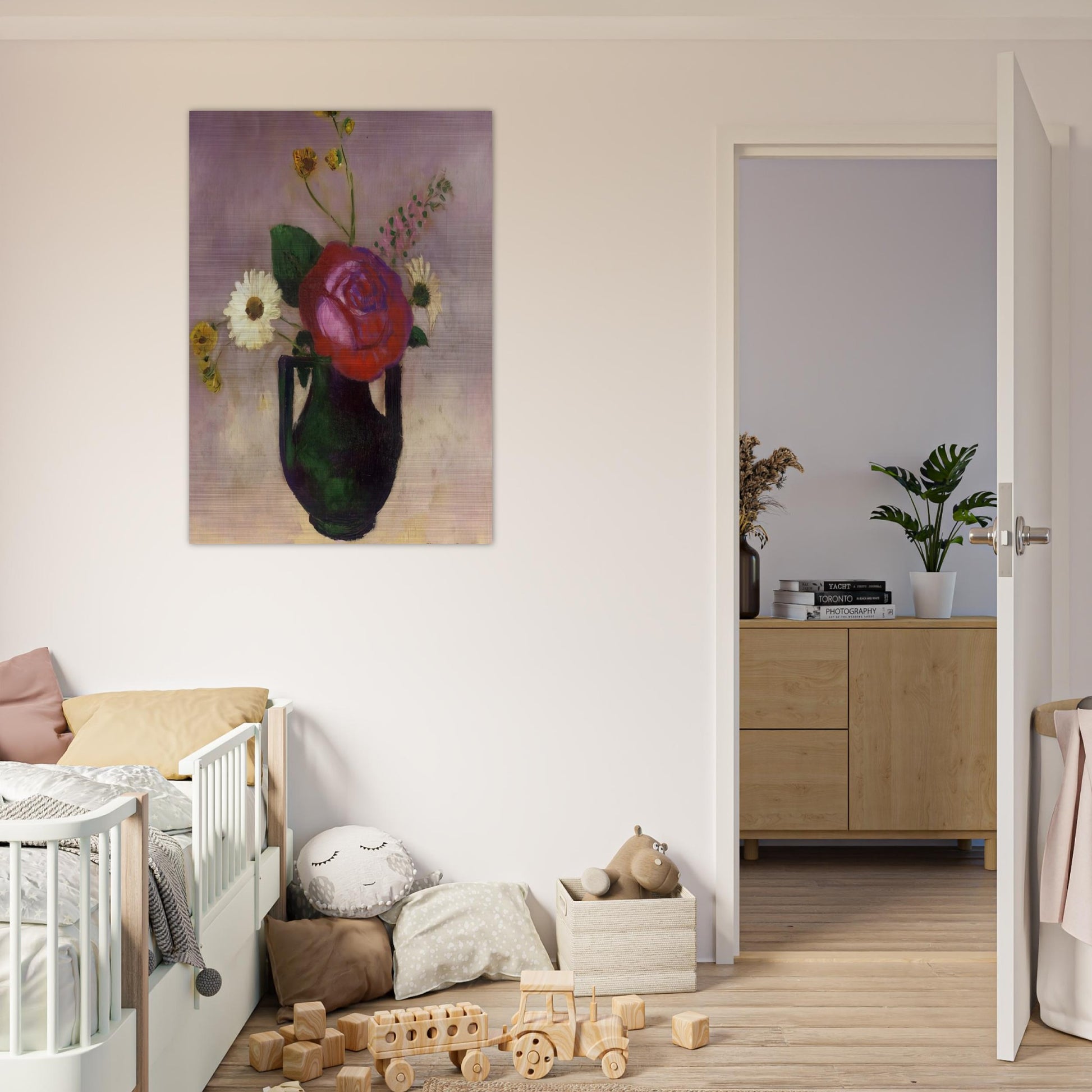 ROSE AND DAISY - Odilon Redon Brushed Aluminum Print - 70x100 cm / 28x40 inches | Odilon Redon Aluminum Print | Odilon Redon Prints