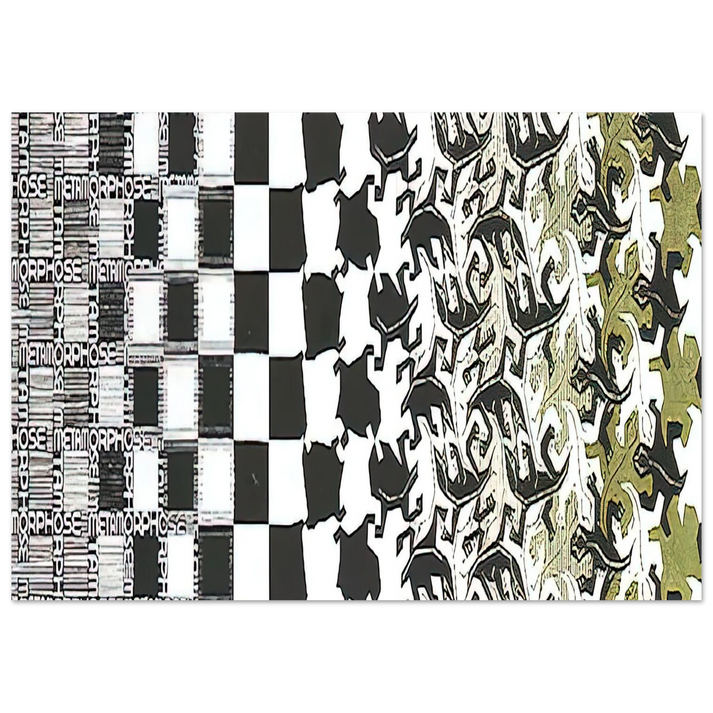 MC Escher - METAMORPHOSIS II EXCERPT 2 Wall Art - 60x80 cm / 24x32 inches - Premium Wooden Framed Poster With Fine Art Paper - Wood frame