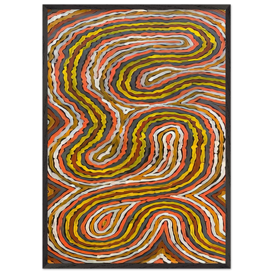 Worm Dreaming Napperby - 1996 - Clifford Possum Tjapaltjarri 70x100 cm / 28x40 inches Framed Art Print – Black Wooden Frame