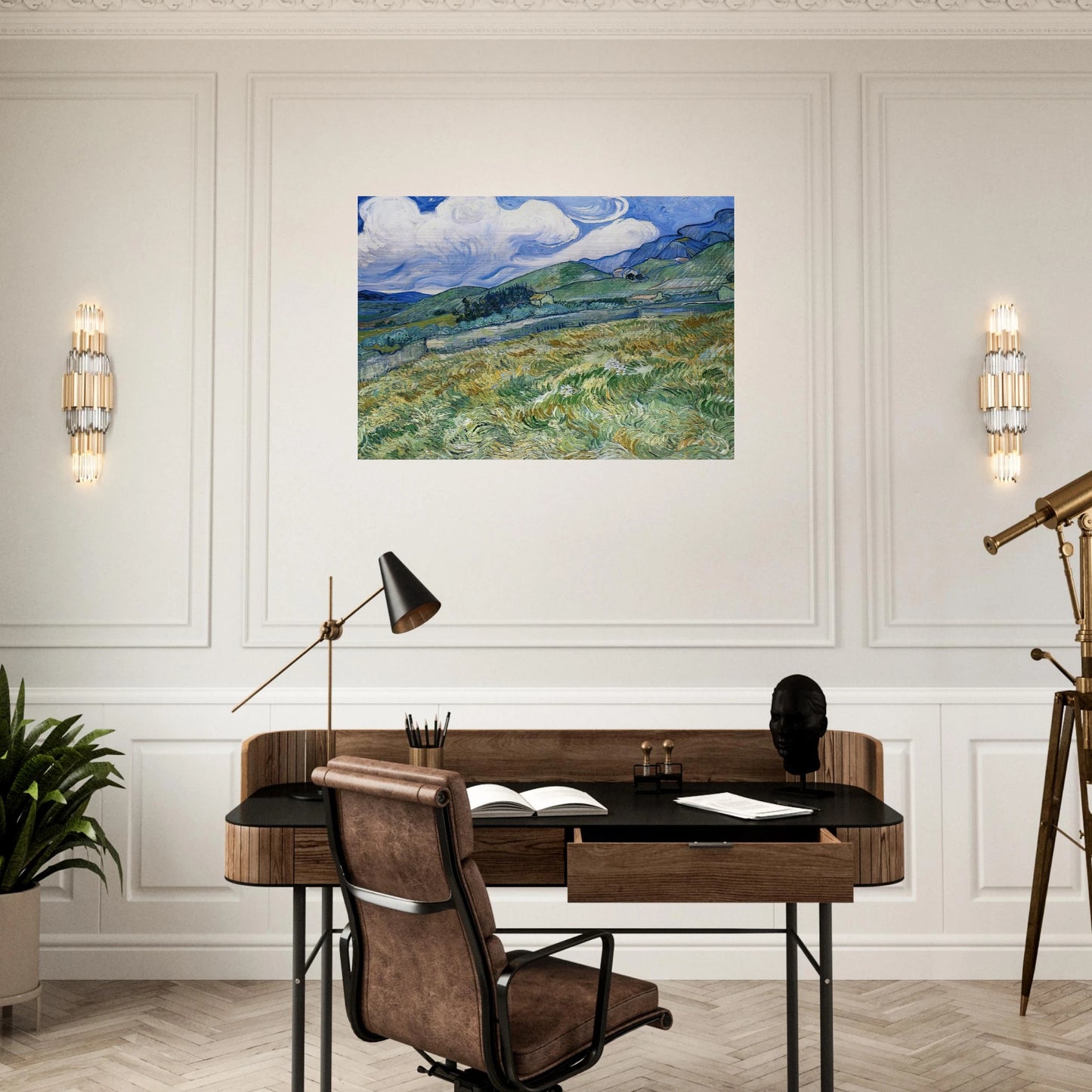 Wheatfield with Mountains in the Background - Vincent van Gogh Brushed Aluminum Print - 70x100 cm / 28x40 inches | Vincent van Gogh Aluminum Print | Vincent van Gogh Prints
