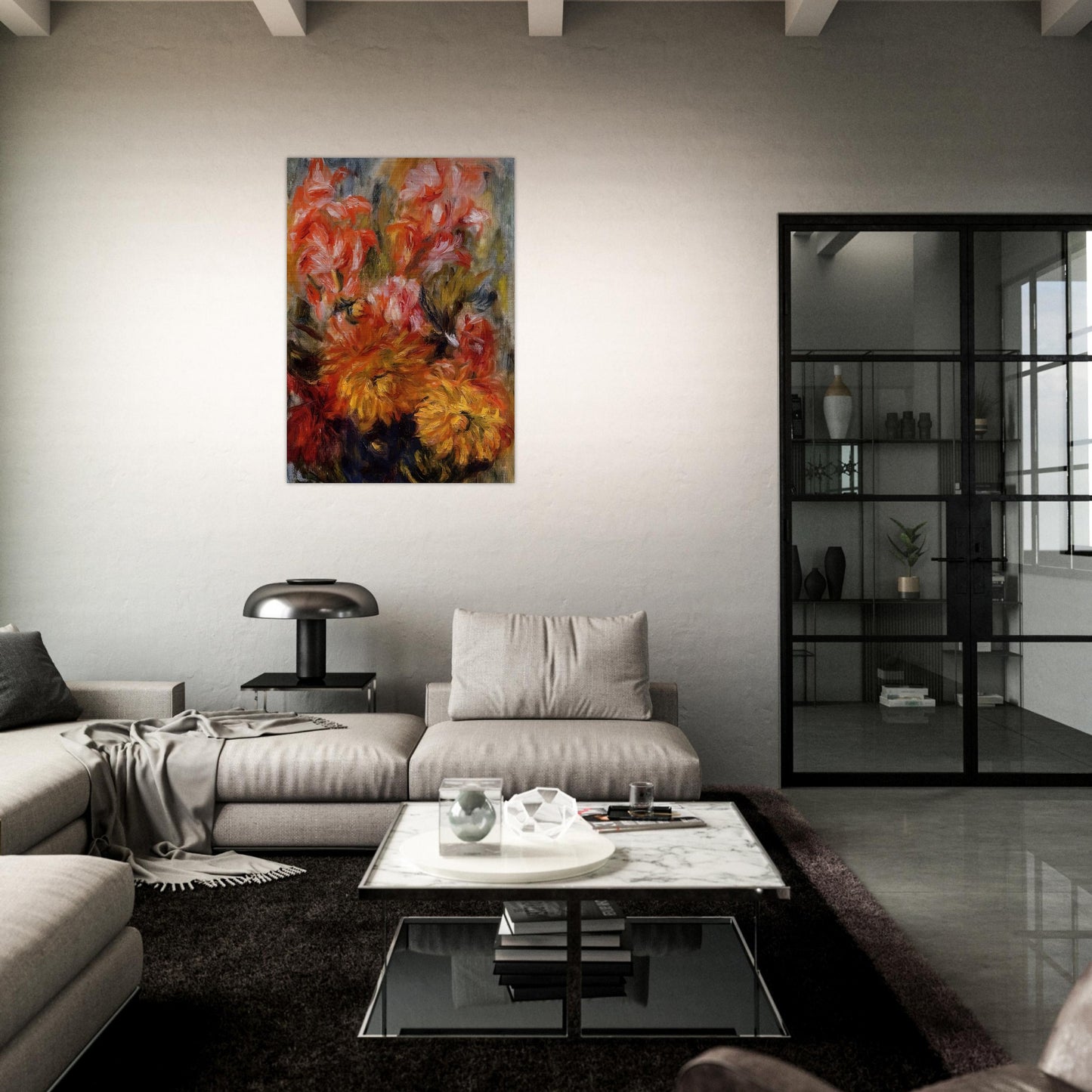 Gladiolas in a Blue Vase - Pierre-Auguste Renoir Brushed Aluminum Print - 70x100 cm / 28x40 inches | Pierre-Auguste Renoir Aluminum Print | Pierre-Auguste Renoir Prints