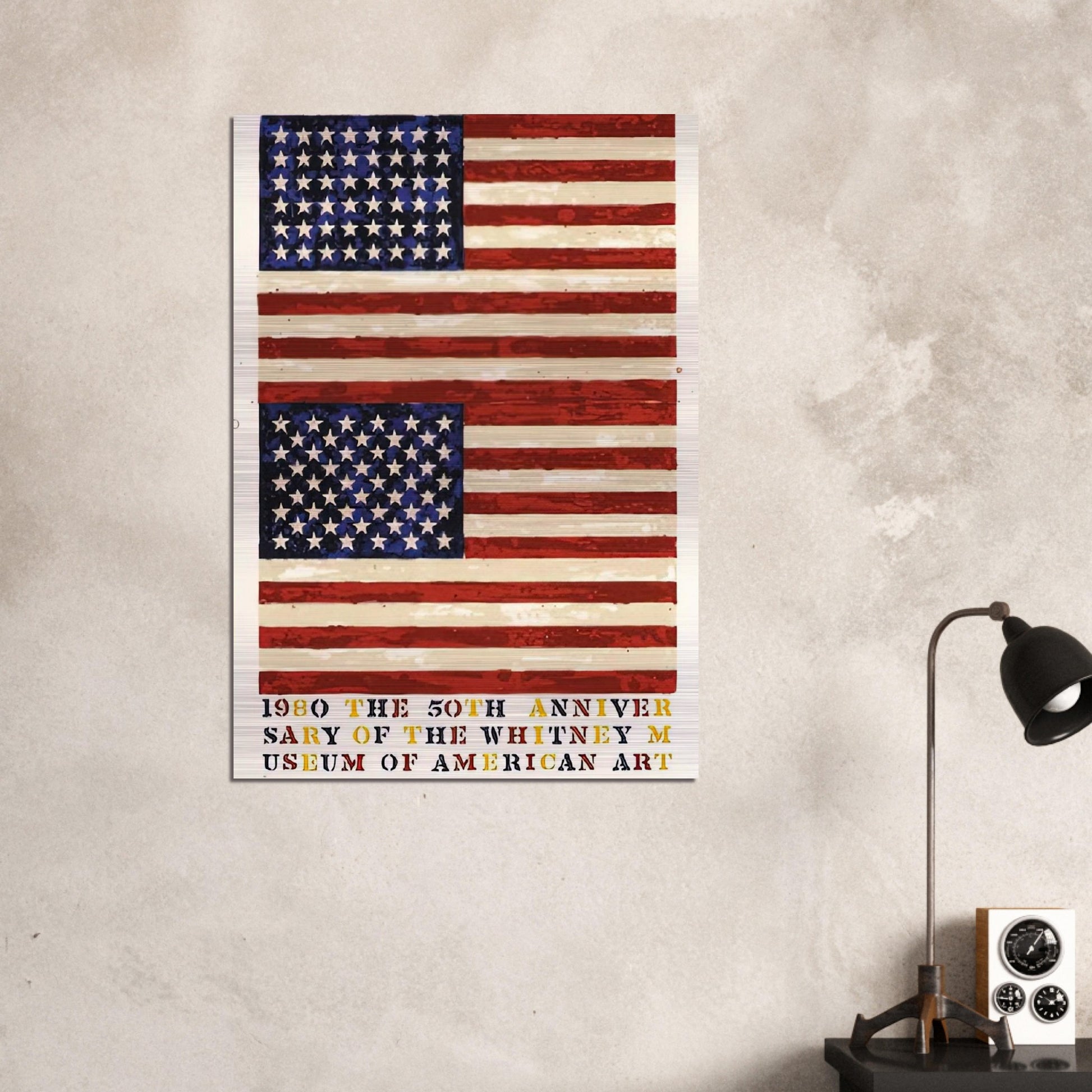 TWO FLAGS WHITNEY ANNIVERSARY ULAE 207 1980 - Jasper Johns Brushed Aluminum Print - 70x100 cm / 28x40 inches | Jasper Johns Aluminum Print | Jasper Johns Prints