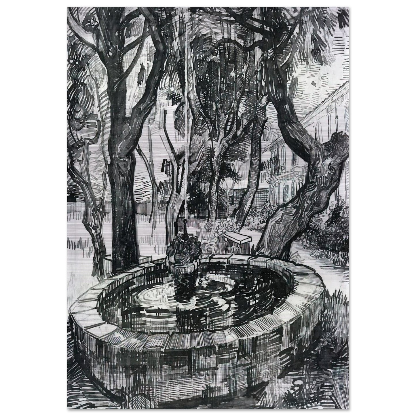 Fountain in the Garden of Saint-Paul Hospital - Vincent van Gogh Brushed Aluminum Print - 70x100 cm / 28x40 inches | Vincent van Gogh Aluminum Print | Vincent van Gogh Prints