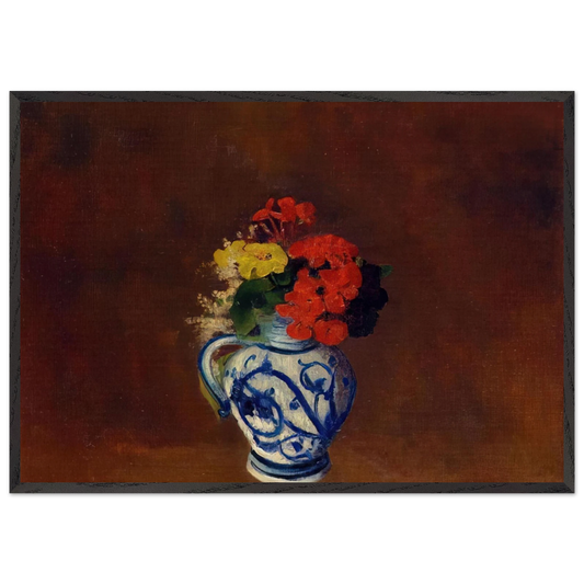 GERANIUMS AND OTHER FLOWERS IN A STONEWARE VASE - Odilon Redon 70x100 cm / 28x40 inches Framed Art Print – Black Wooden Frame