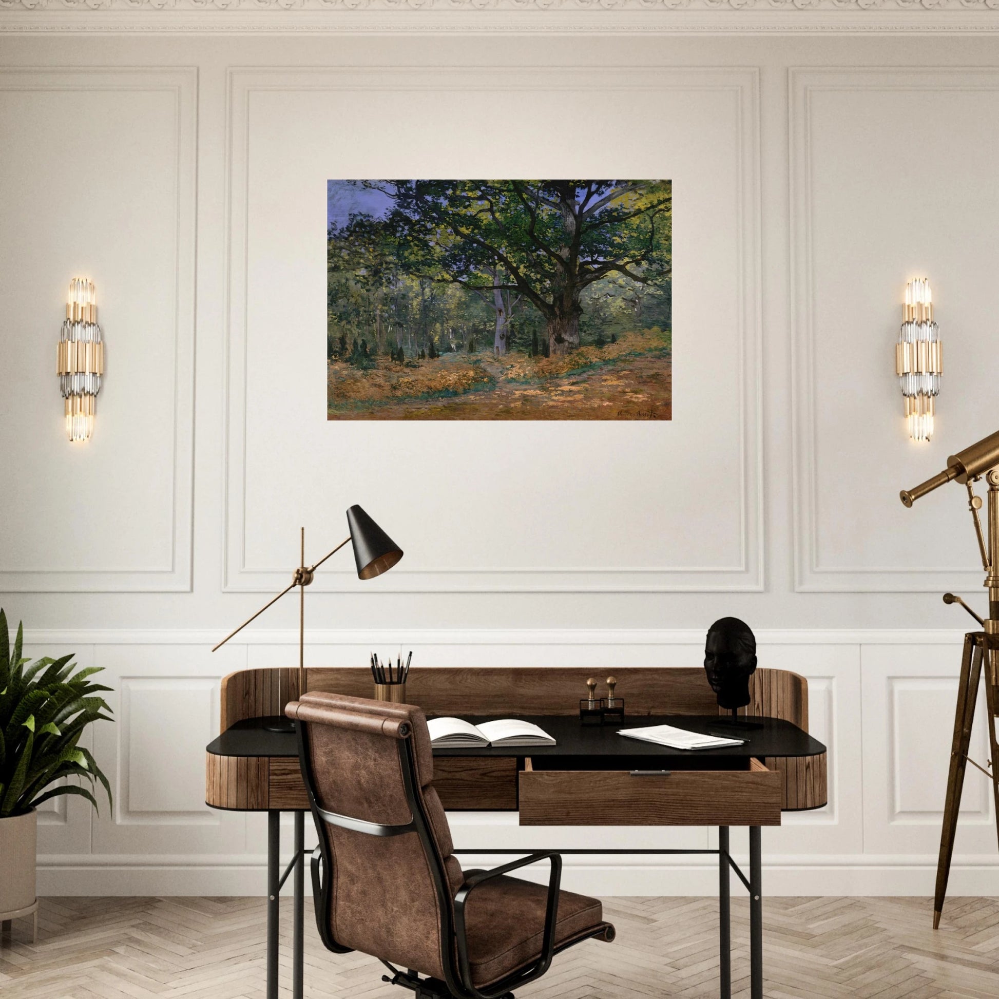 The Bodmer Oak, Fontainebleau - claude monet Brushed Aluminum Print - 70x100 cm / 28x40 inches | claude monet Aluminum Print | claude monet Prints