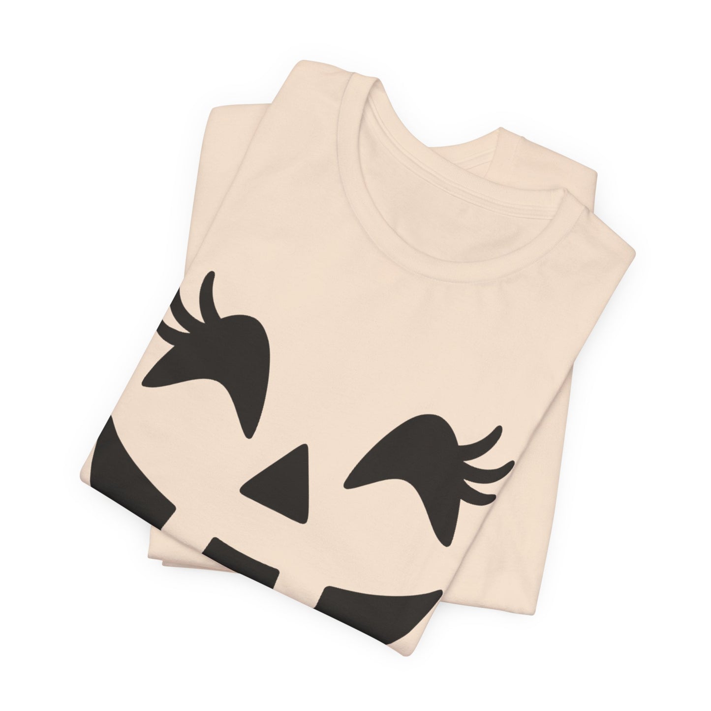 Camiseta de Halloween para mujer y niña con cara de Jack O'Lantern y pestañas de calabaza