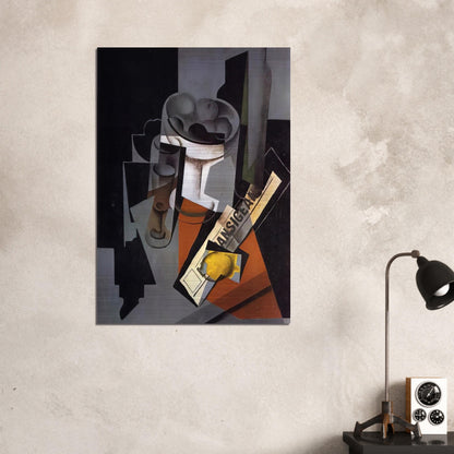 STILL LIFE WITH NEWSPAPER 1916 1 - Juan Gris Brushed Aluminum Print - 70x100 cm / 28x40 inches | Juan Gris Aluminum Print | Juan Gris Prints