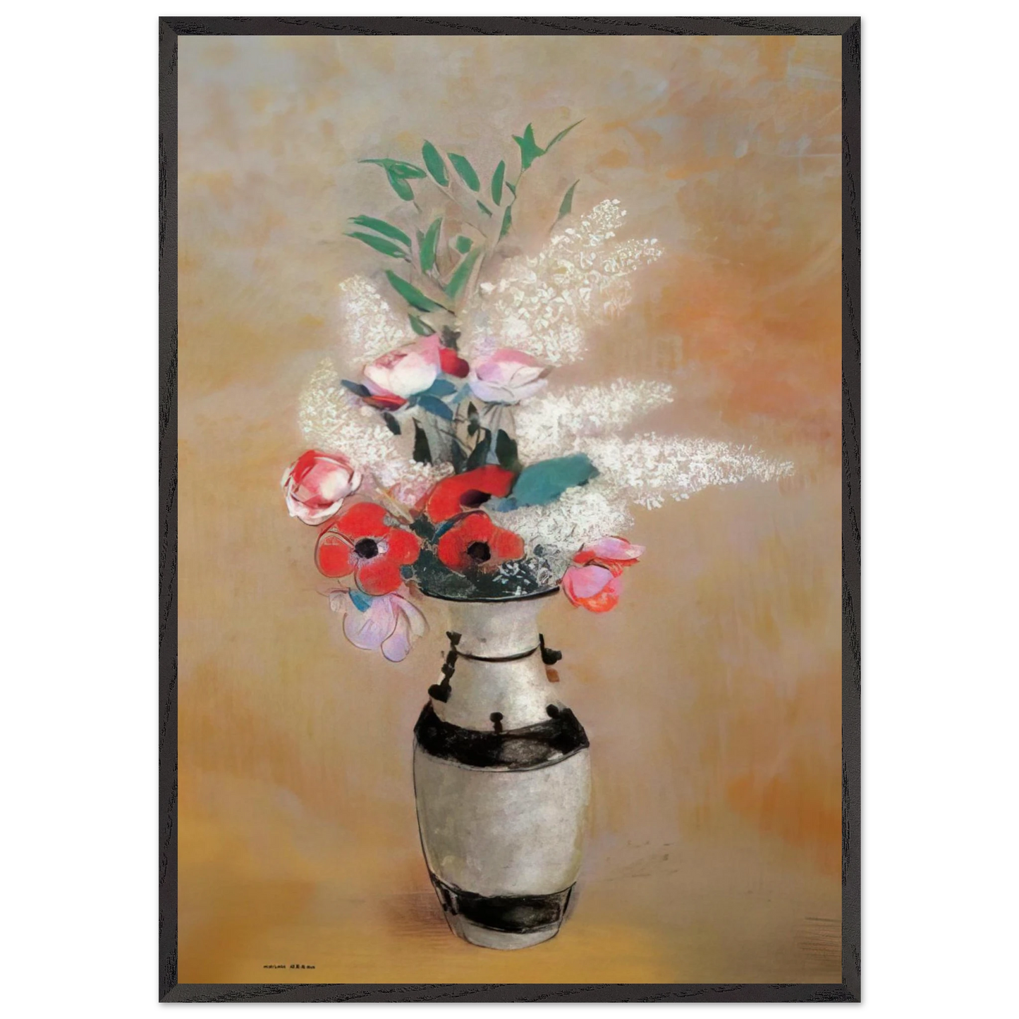 BOUQUET WITH WHITE LILIES IN A JAPANESE VASE - Odilon Redon 70x100 cm / 28x40 inches Framed Art Print – Black Wooden Frame