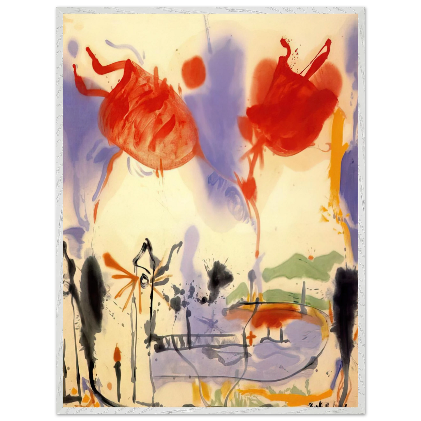 Helen Frankenthaler - Round Trip - 1957 Wall art - 70x100 cm / 28x40 inches - Premium Wooden Framed Poster With Fine Art Paper-canvas - White frame
