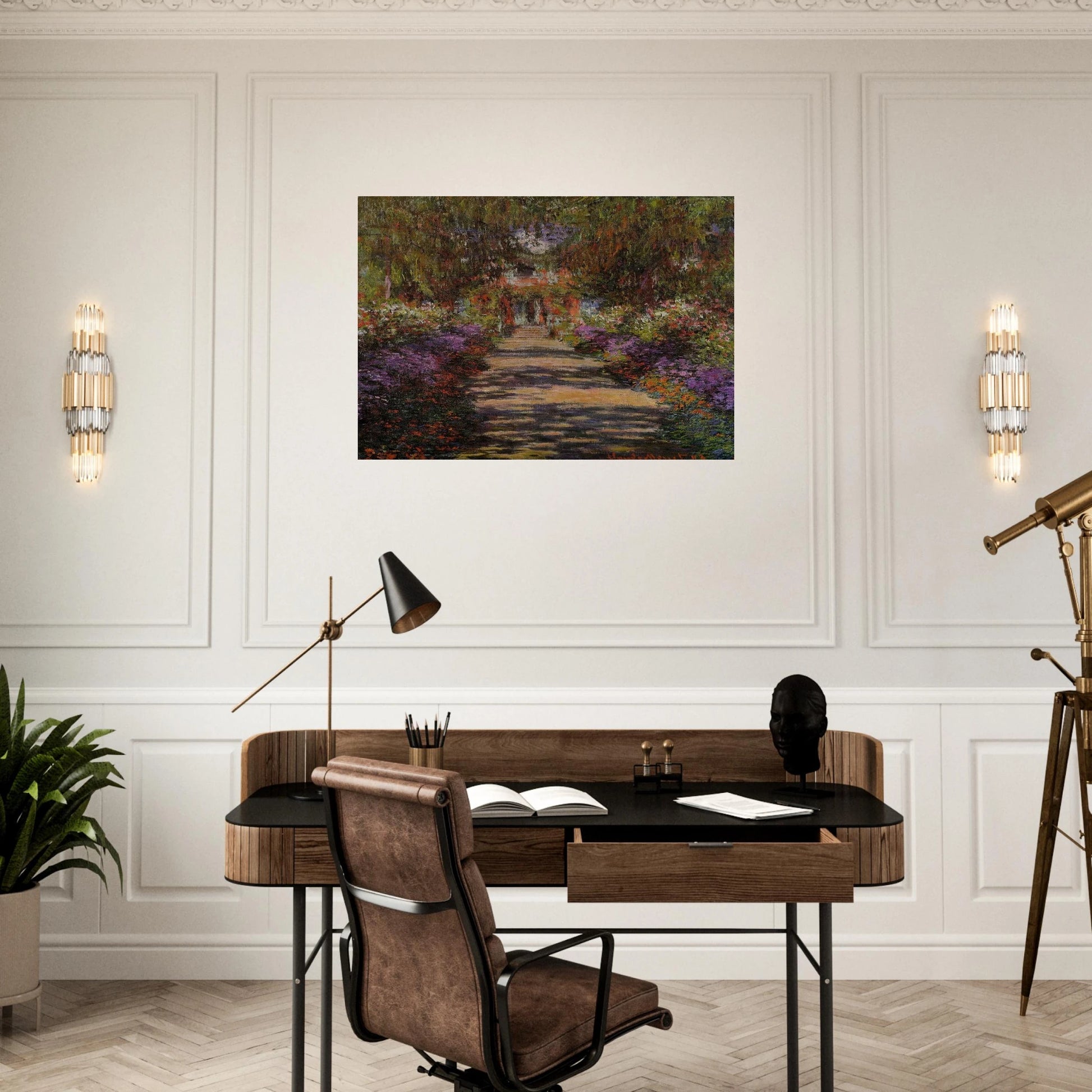 Pathway In Monets Garden At Giverny - claude monet Brushed Aluminum Print - 70x100 cm / 28x40 inches | claude monet Aluminum Print | claude monet Prints