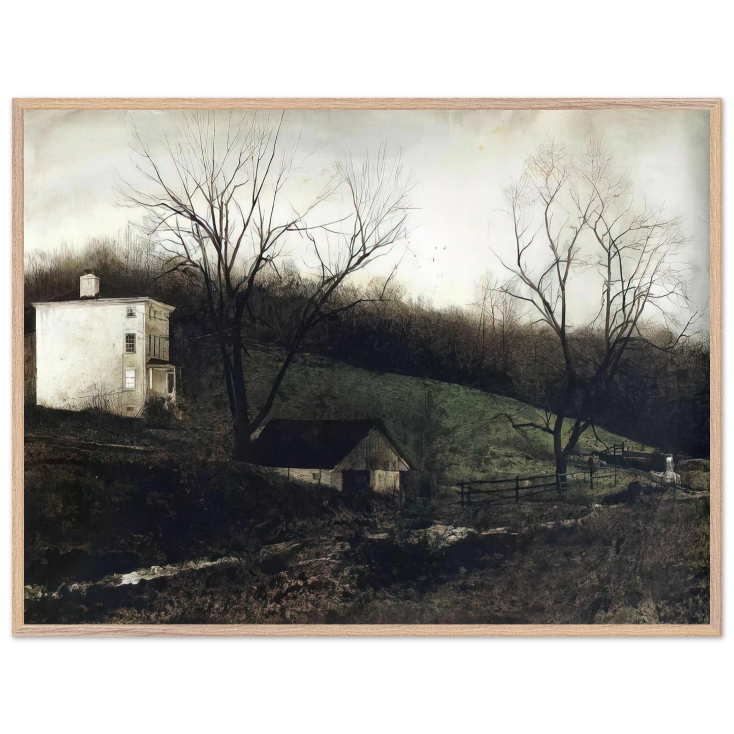Andrew Wyeth - EVENING AT KUERNERS Wall Art - 60x80 cm / 24x32 inches - Premium Wooden Framed Poster With Fine Art Paper-canvas - Black frame