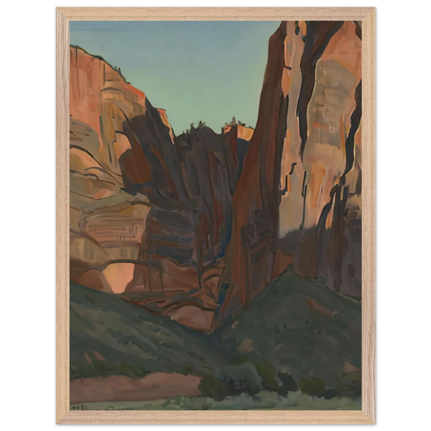 Maynard Dixon - NOTCH IN THE WALL ZION NATIONAL PARK AUGUST 1933 1933 Wall art - 20x25 cm / 8x10 inches - Premium Wooden Framed Poster With Fine Art Paper-canvas - Wood frame