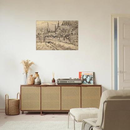 Orchard Surrounded by Cypresses - Vincent van Gogh Brushed Aluminum Print - 70x100 cm / 28x40 inches | Vincent van Gogh Aluminum Print | Vincent van Gogh Prints