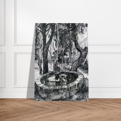 Fountain in the Garden of Saint-Paul Hospital - Vincent van Gogh Brushed Aluminum Print - 70x100 cm / 28x40 inches | Vincent van Gogh Aluminum Print | Vincent van Gogh Prints
