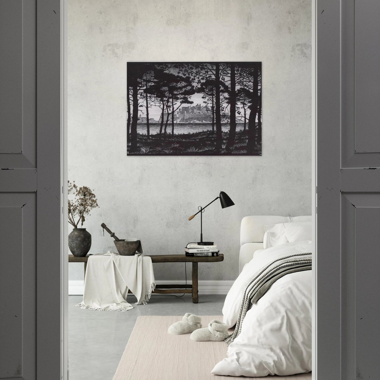 PINETA OF CALVI CORSICA - MC Escher Brushed Aluminum Print - 70x100 cm / 28x40 inches | MC Escher Aluminum Print | MC Escher Prints