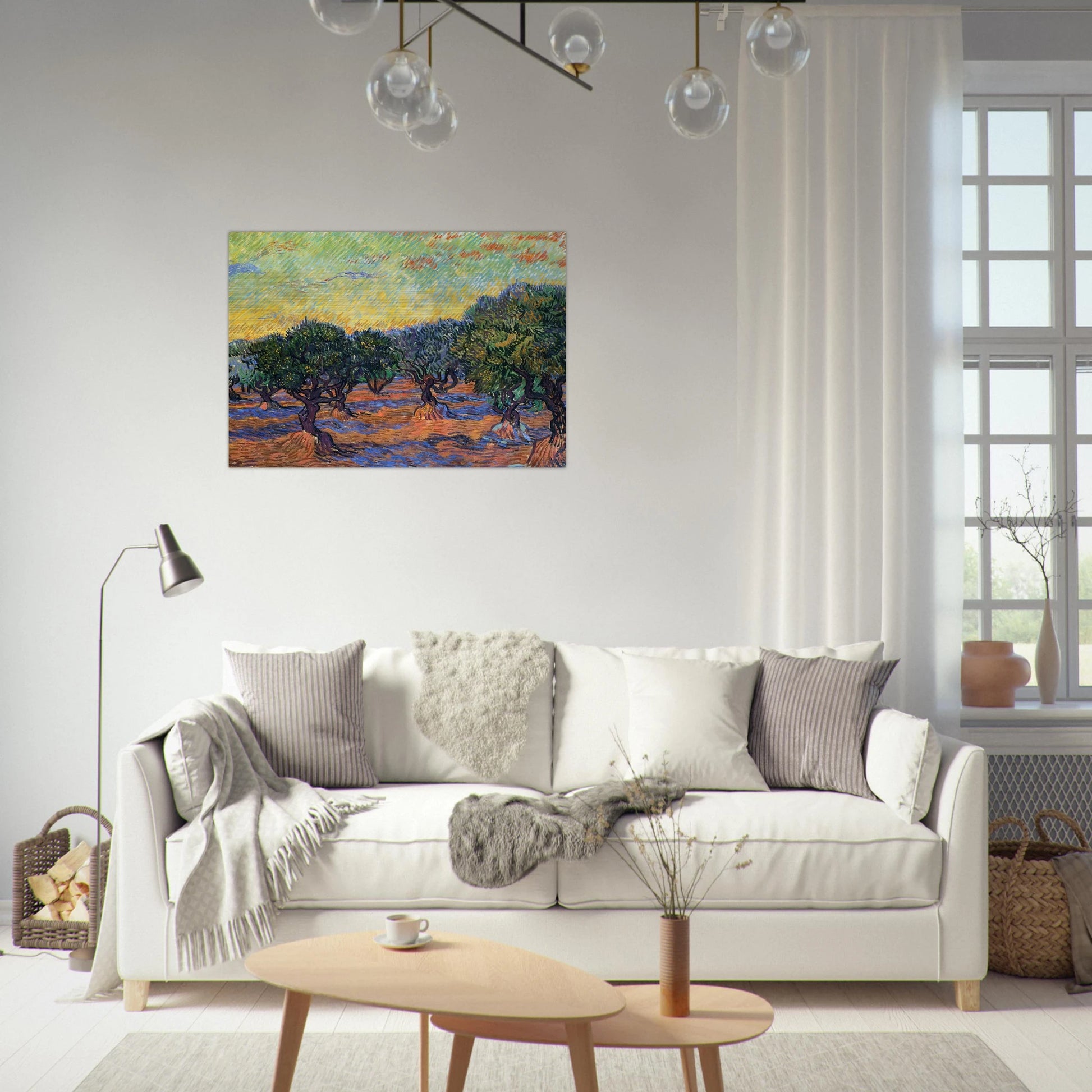 Olive Grove - Orange Sky - Vincent van Gogh Brushed Aluminum Print - 70x100 cm / 28x40 inches | Vincent van Gogh Aluminum Print | Vincent van Gogh Prints