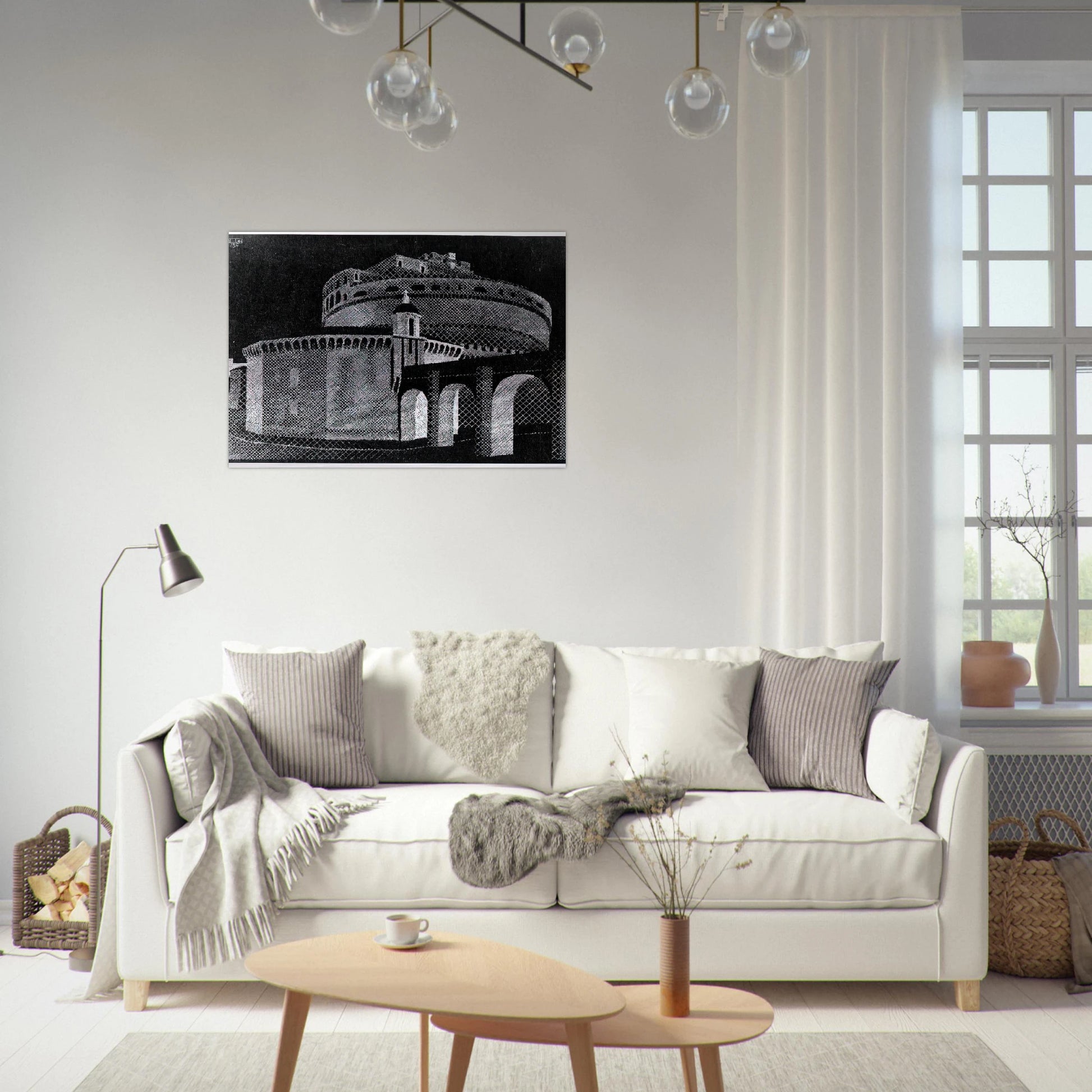NOCTURNAL ROME CASTEL SANT ANGELO - MC Escher Brushed Aluminum Print - 70x100 cm / 28x40 inches | MC Escher Aluminum Print | MC Escher Prints | Maurits Cornelis Escher Prints