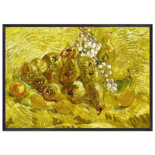 Still life with grapespears and lemons - Vincent van Gogh 70x100 cm / 28x40 inches Framed Art Print – Black Wooden Frame