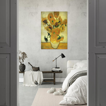 Still Life - Vase with Fourteen Sunflowers - Vincent van Gogh Brushed Aluminum Print - 70x100 cm / 28x40 inches | Vincent van Gogh Aluminum Print | Vincent van Gogh Prints