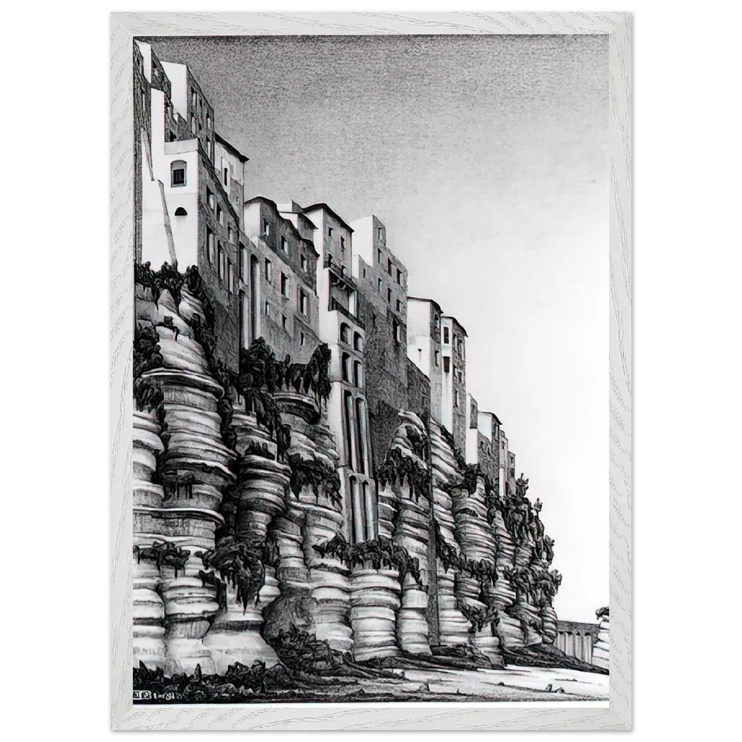 MC Escher - TROPEA CALABRIA Wall art - 20x25 cm / 8x10 inches - Premium Wooden Framed Poster With Fine Art Paper-canvas - Black frame