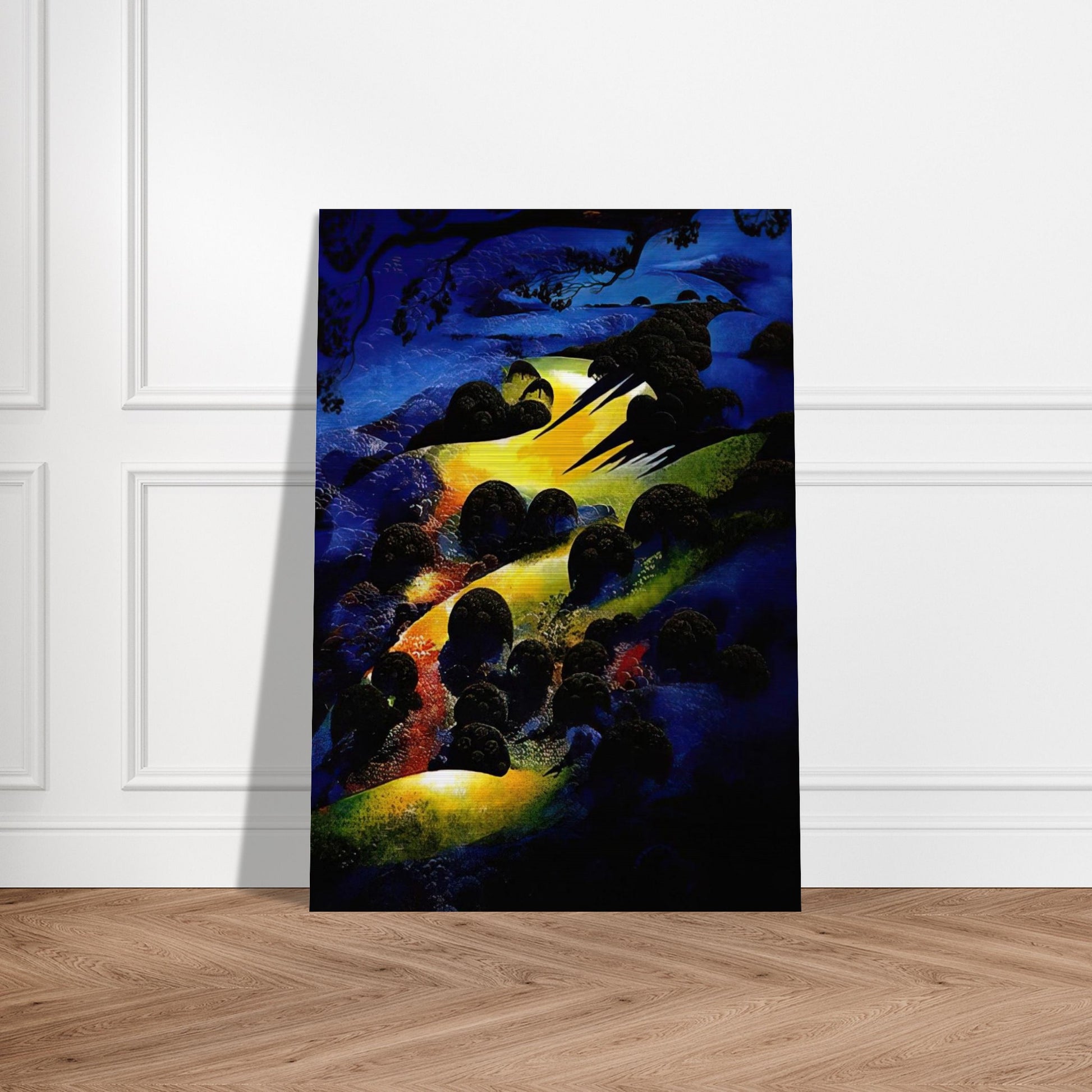 Sunset Flame - Eyvind Earle Brushed Aluminum Print - 70x100 cm / 28x40 inches | Eyvind Earle Aluminum Print | Eyvind Earle Prints